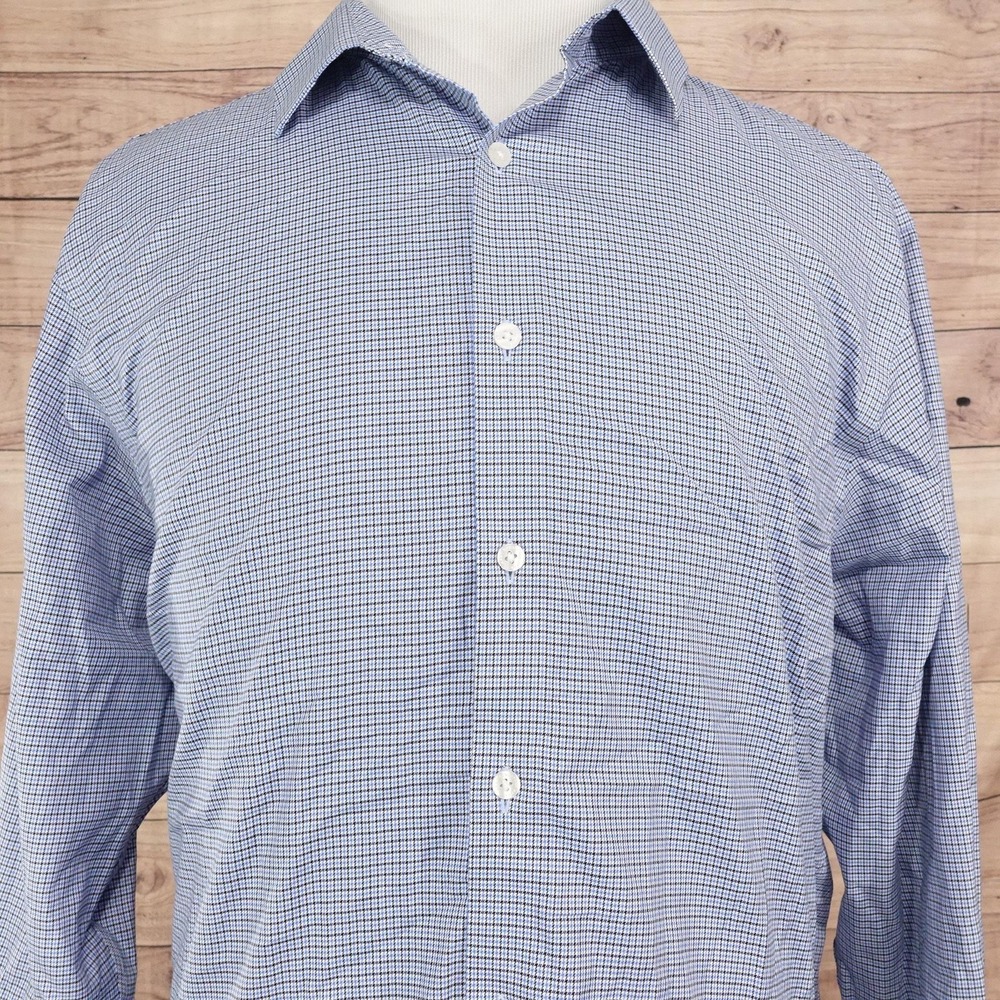 Hart Schaffner Marx Shirt Mens 2XL Blue Check Long Sleeve Button-Up Non-Iron